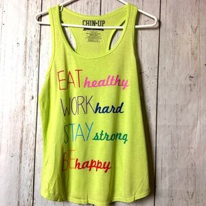 Chin Up Athletic Sporty Workout Racerback Apparel Bright Motivational Tank Sz M